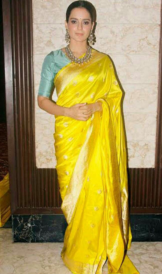 Kangana inspired handwoven Katan silk saree - Saffronfashionindia