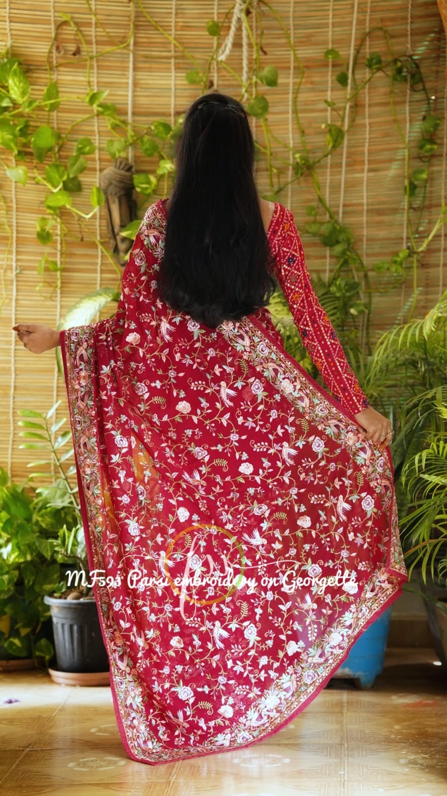 Leela red Parsi inspired saree - Saffronfashionindia