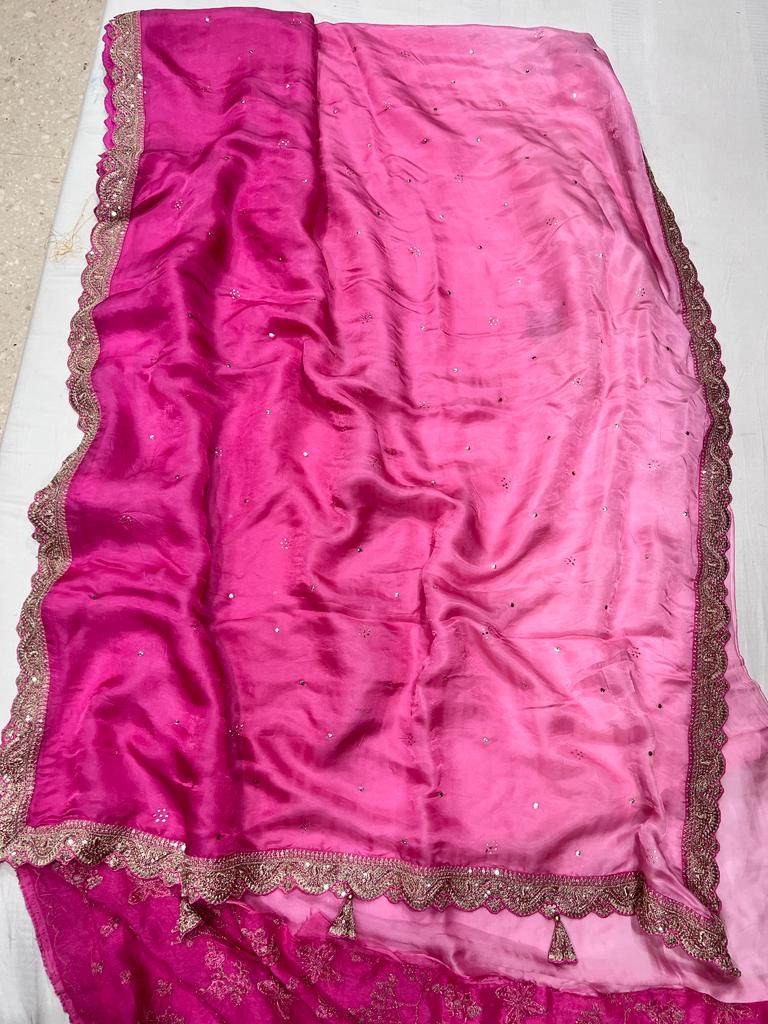 Pink shaded satin organza sari - Saffronfashionindia