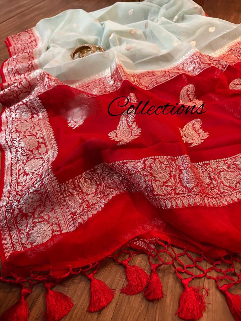 Pavisha Banarsi chiffon Indian saree - Saffronfashionindia