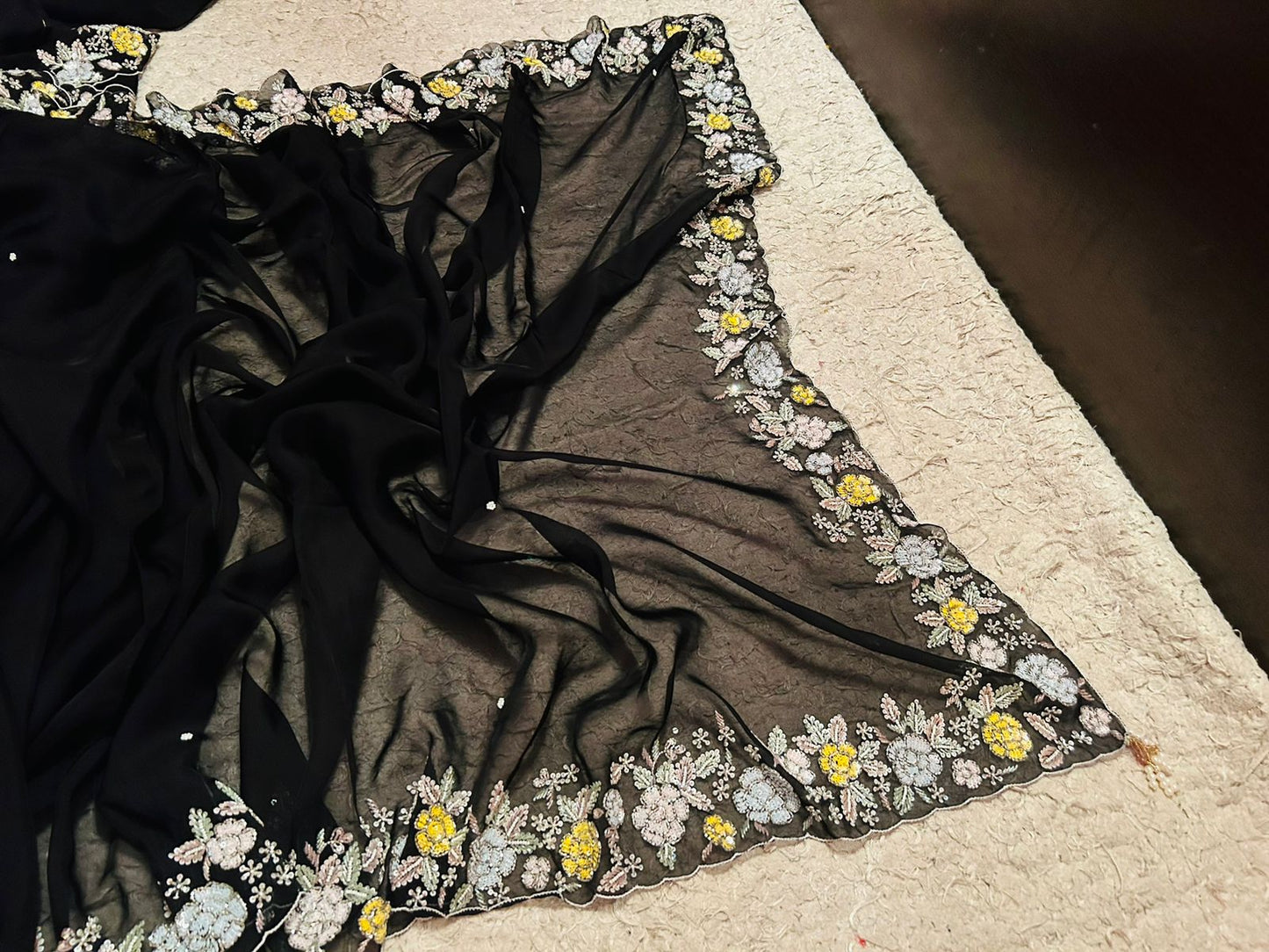 Havisha black designer organza saree - Saffronfashionindia