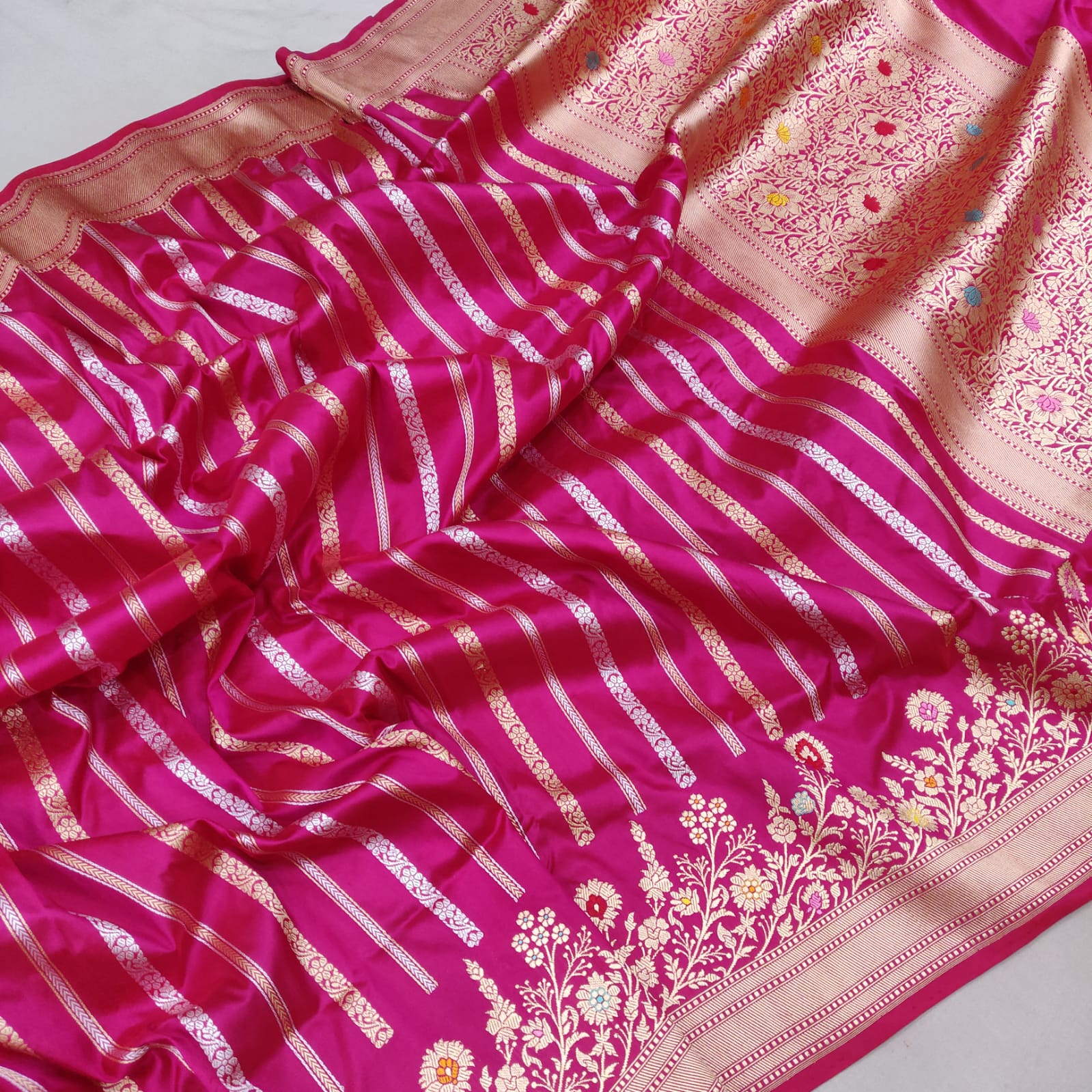 Rani Meenakari katan silk saree - Saffronfashionindia