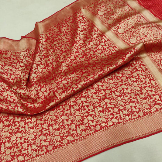 Rivaaz red bridal Katan silk sarees - Saffronfashionindia