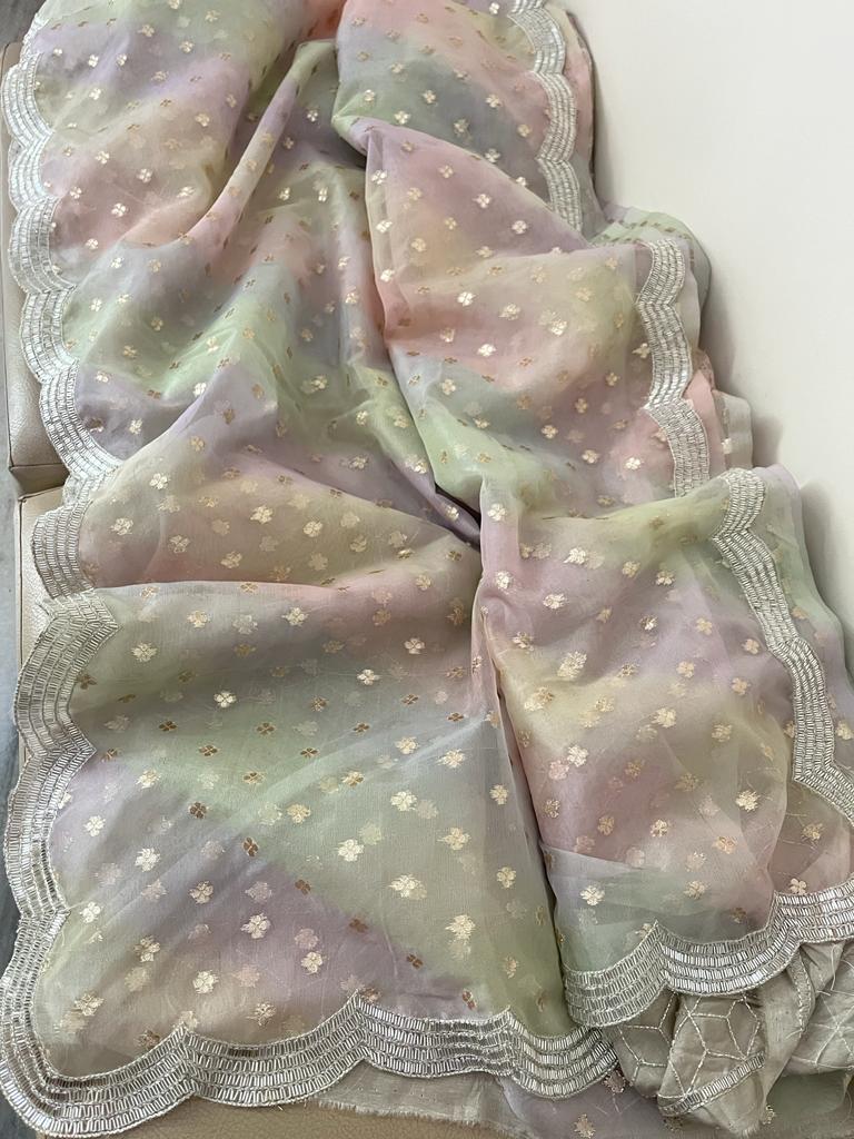 Multi saree organza weaving zari saree - Saffronfashionindia