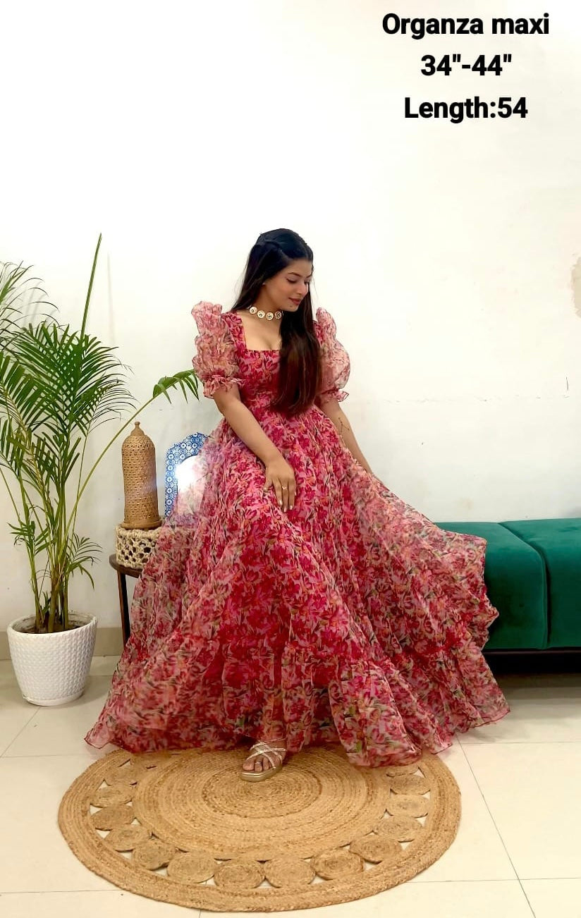 Pink casual gown dress - Saffronfashionindia