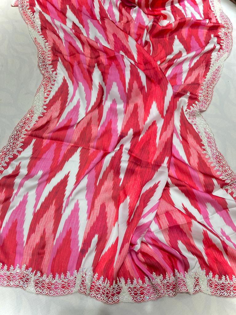 Nishani striped satin printed sarees - Saffronfashionindia