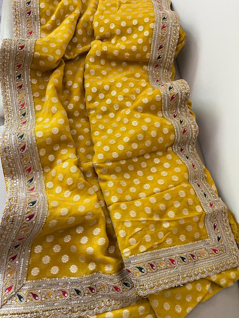 Meenakari bordered khaddi gorgette sarees - Saffronfashionindia