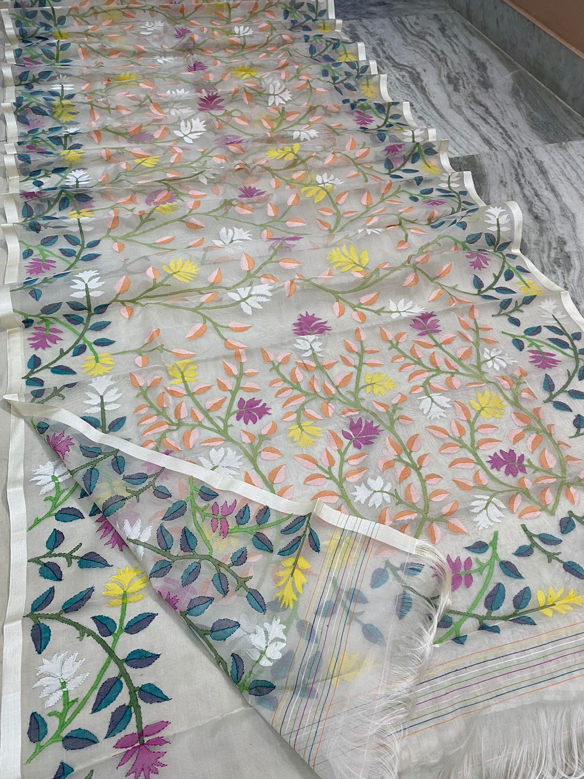 Blossom tantuj muslin jamdani sarees - Saffronfashionindia