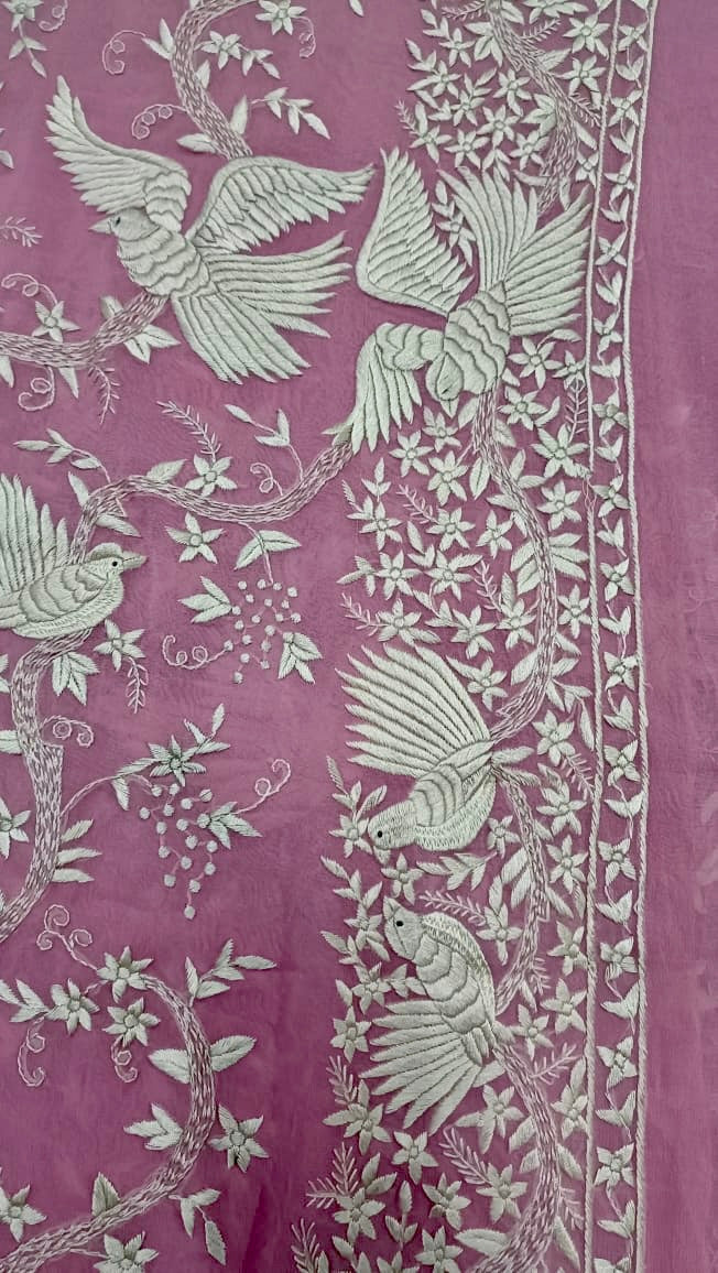 Lorika pink Parsi gara sarees - Saffronfashionindia