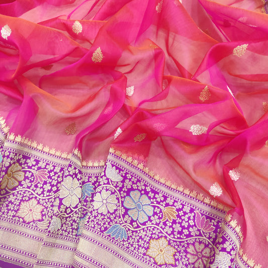 Avehli handwoven Kora kadwa sari  kadwa. - Saffronfashionindia