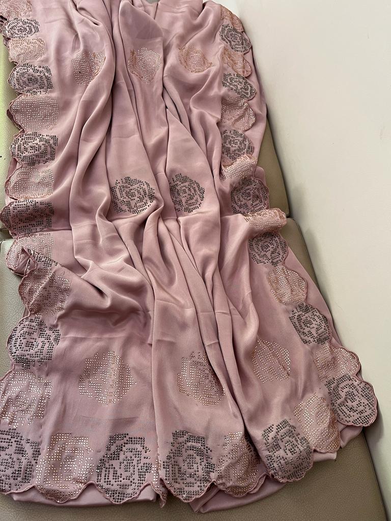 Swarosvki inspired satin saree - Saffronfashionindia