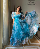 Blue organza stylish gown partywear dress