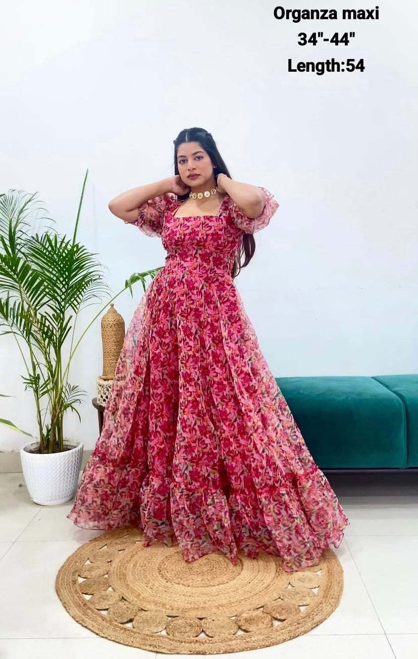 Pink casual gown dress - Saffronfashionindia
