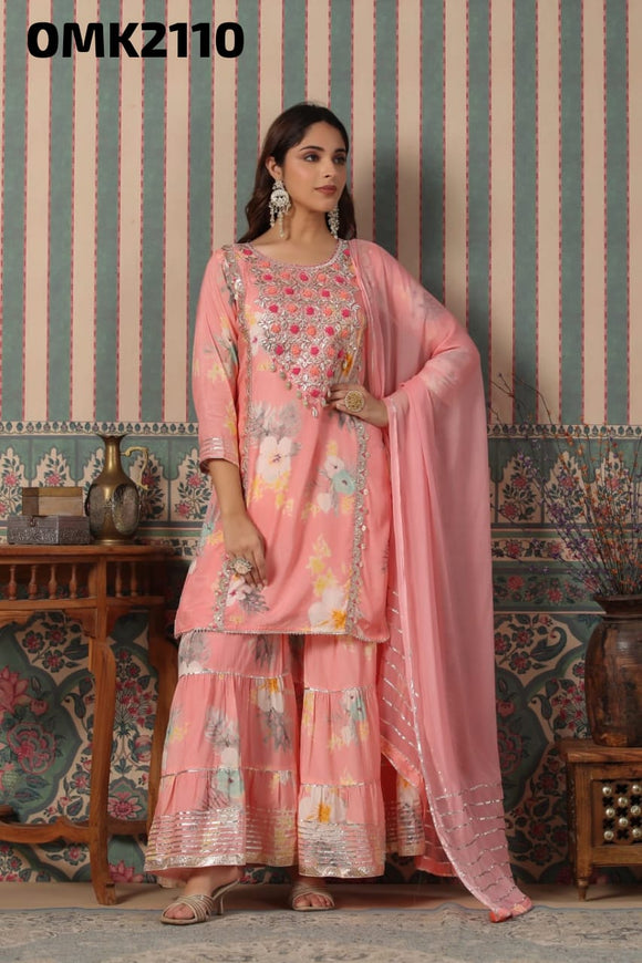 Pink and Peach Long Sleeve Sharara Suit WJ90428