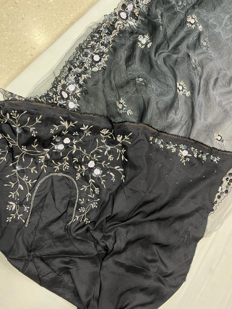 Billie sequins partywear sequins saree - Saffronfashionindia