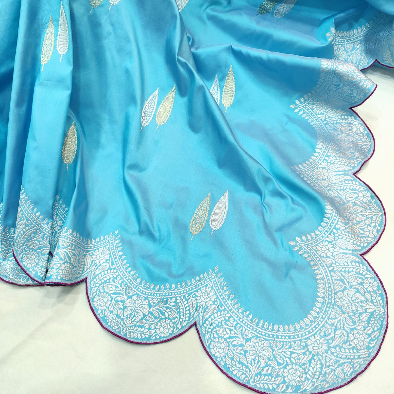 Firoza blue Katan silk sares - Saffronfashionindia