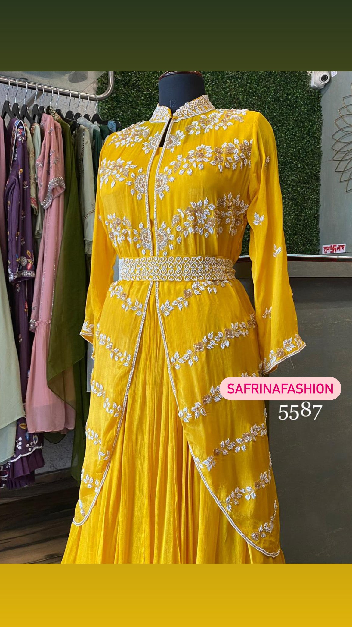 Yellow pearl indowestern dress - Saffronfashionindia