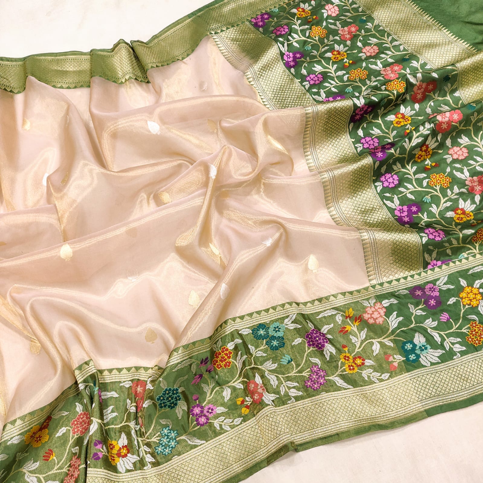 Savisha kora tissue handwoven saree - Saffronfashionindia