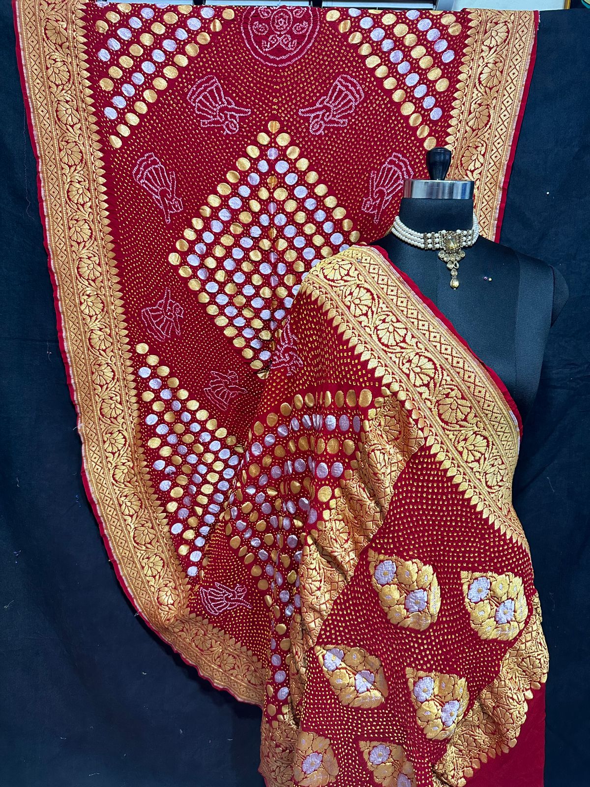 Ramji Banarsi Meenakari bandhani saree - Saffronfashionindia