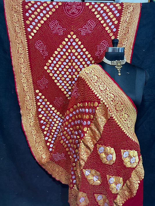 Ramji Banarsi Meenakari bandhani saree - Saffronfashionindia