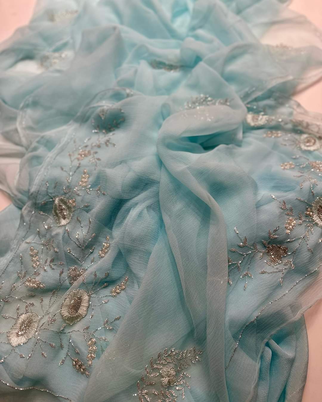 Bumisha chiffon embroidered sari - Saffronfashionindia