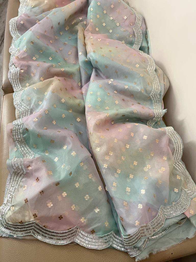 Multi saree organza weaving zari saree - Saffronfashionindia