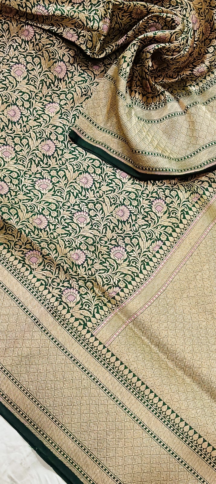 Brocade Katan Banarsi silk saree - Saffronfashionindia