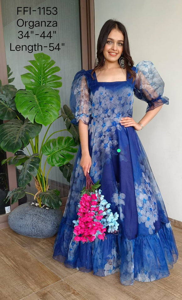 Royal blue floral organza dress