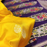 Yellow Katan handwoven zari saree