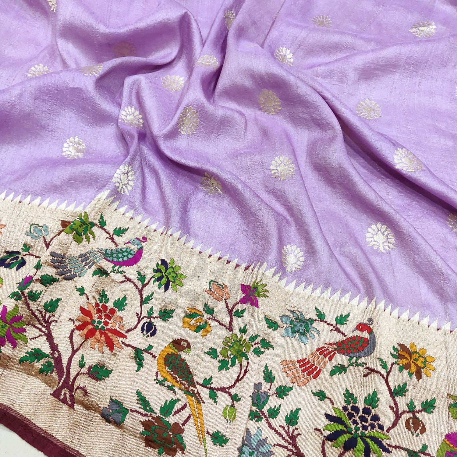 Mokshi tussar gorgette Meenakari sarees - Saffronfashionindia