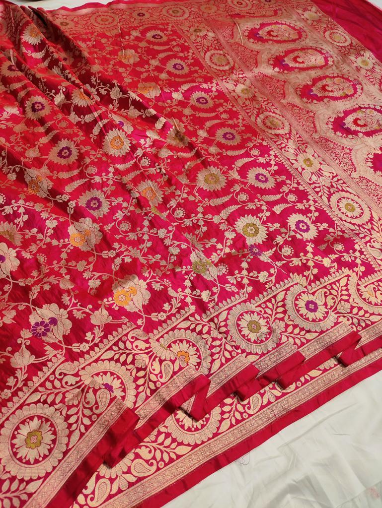 Lavina Banarsi handloom Meenakari katan saria - Saffronfashionindia