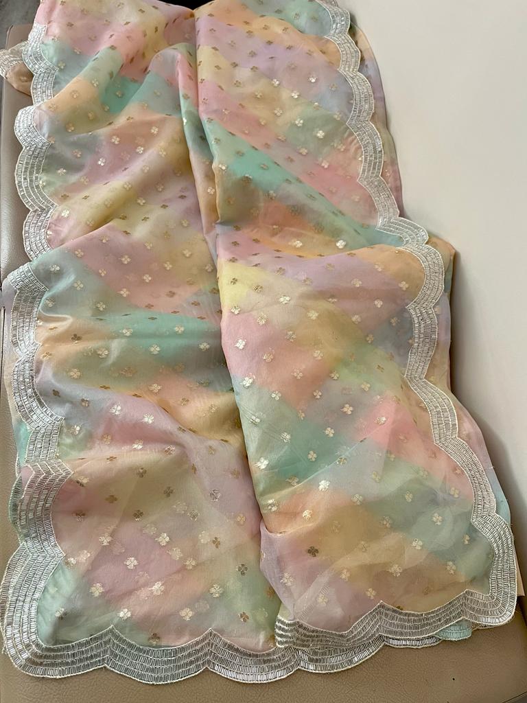 Multi saree organza weaving zari saree - Saffronfashionindia