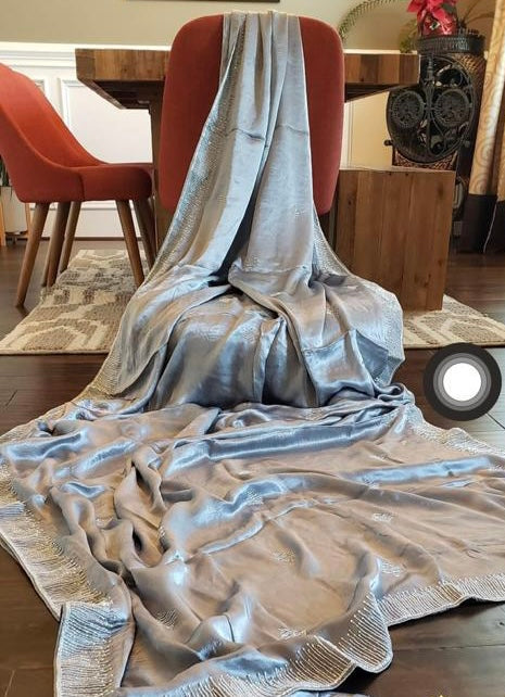 Satin katdana gorgette saree - Saffronfashionindia