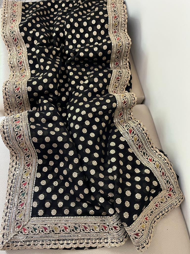 Meenakari bordered khaddi gorgette sarees - Saffronfashionindia