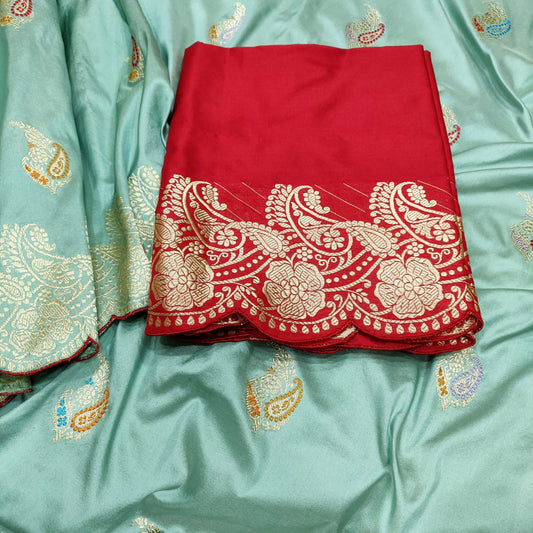 Firoza Katan paisley handwoven saree - Saffronfashionindia