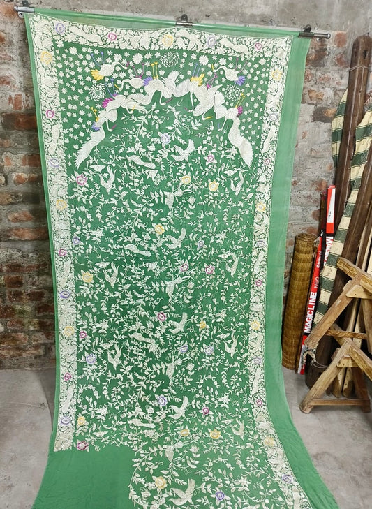 Jinnati gorgette parsi gara saree - Saffronfashionindia