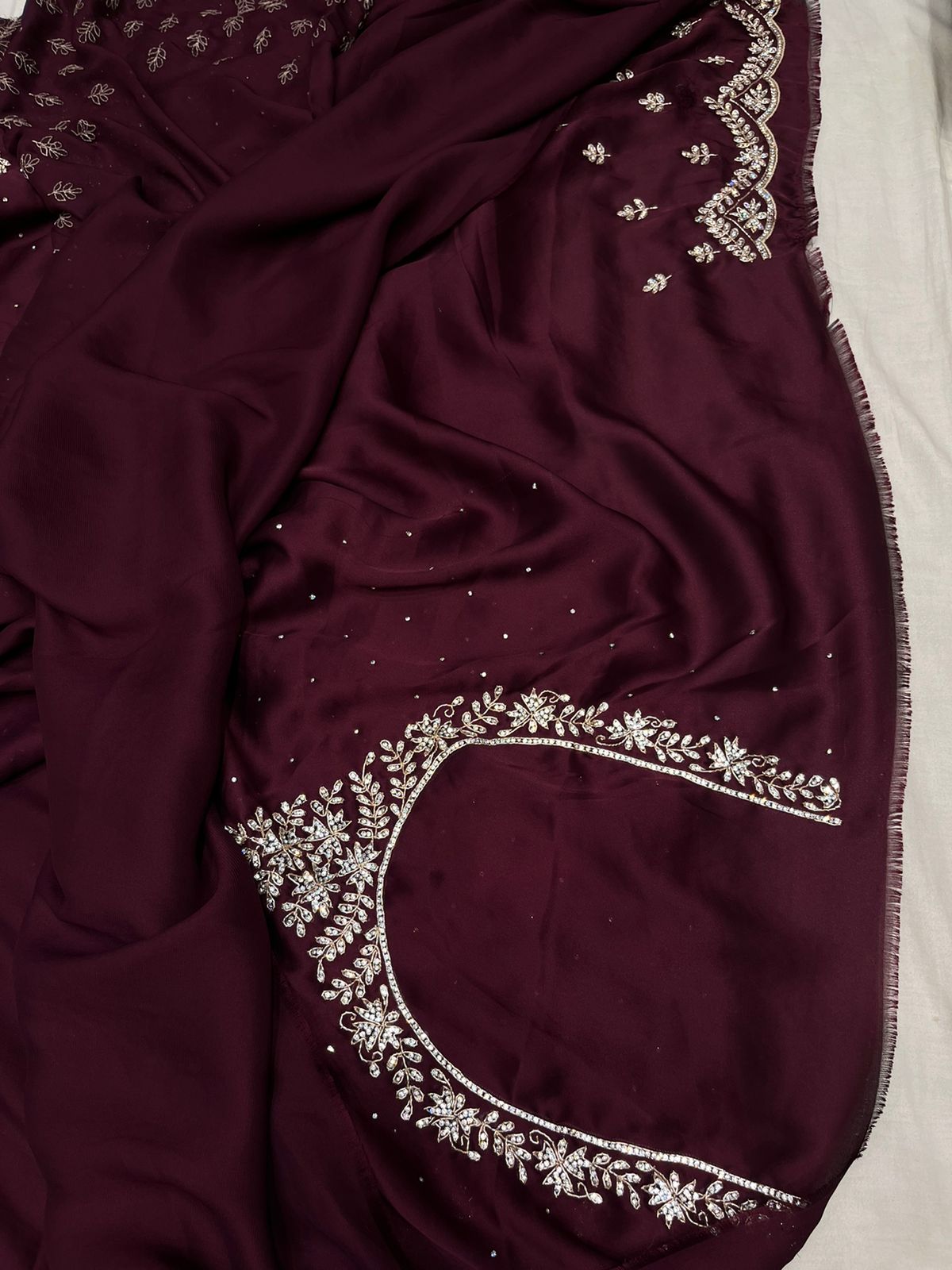 Zarkan satin reception saree - Saffronfashionindia