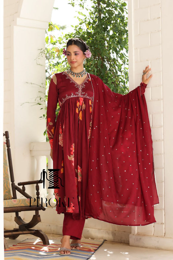 Maroon floral dress salwar kameez