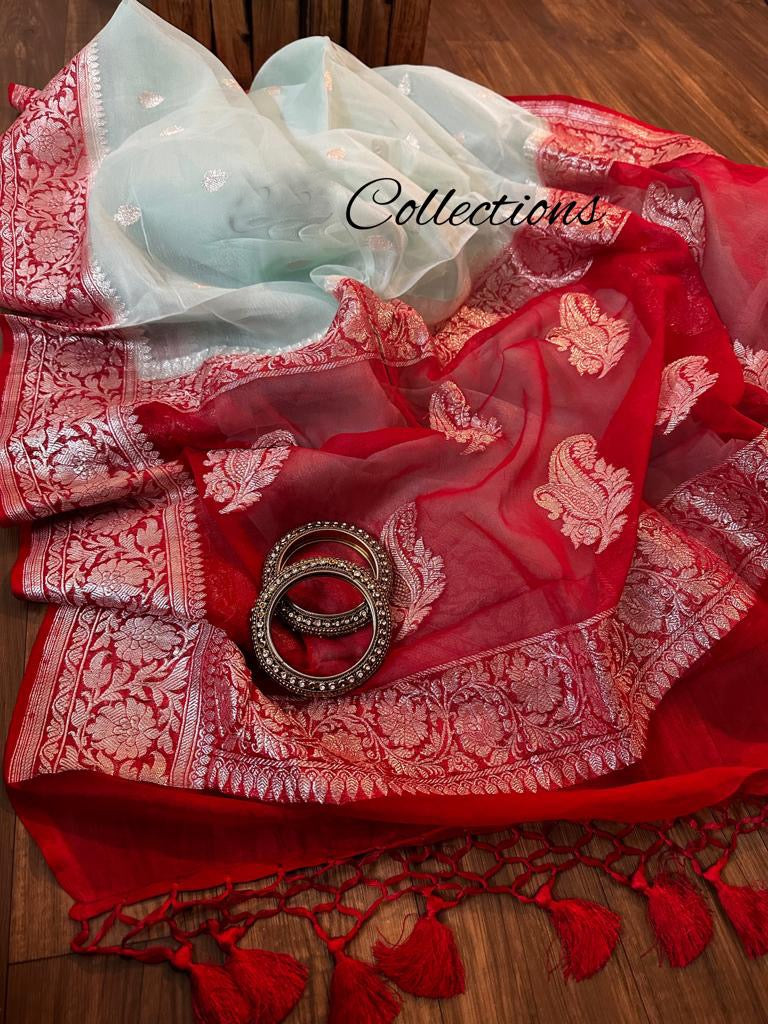 Pavisha Banarsi chiffon Indian saree - Saffronfashionindia