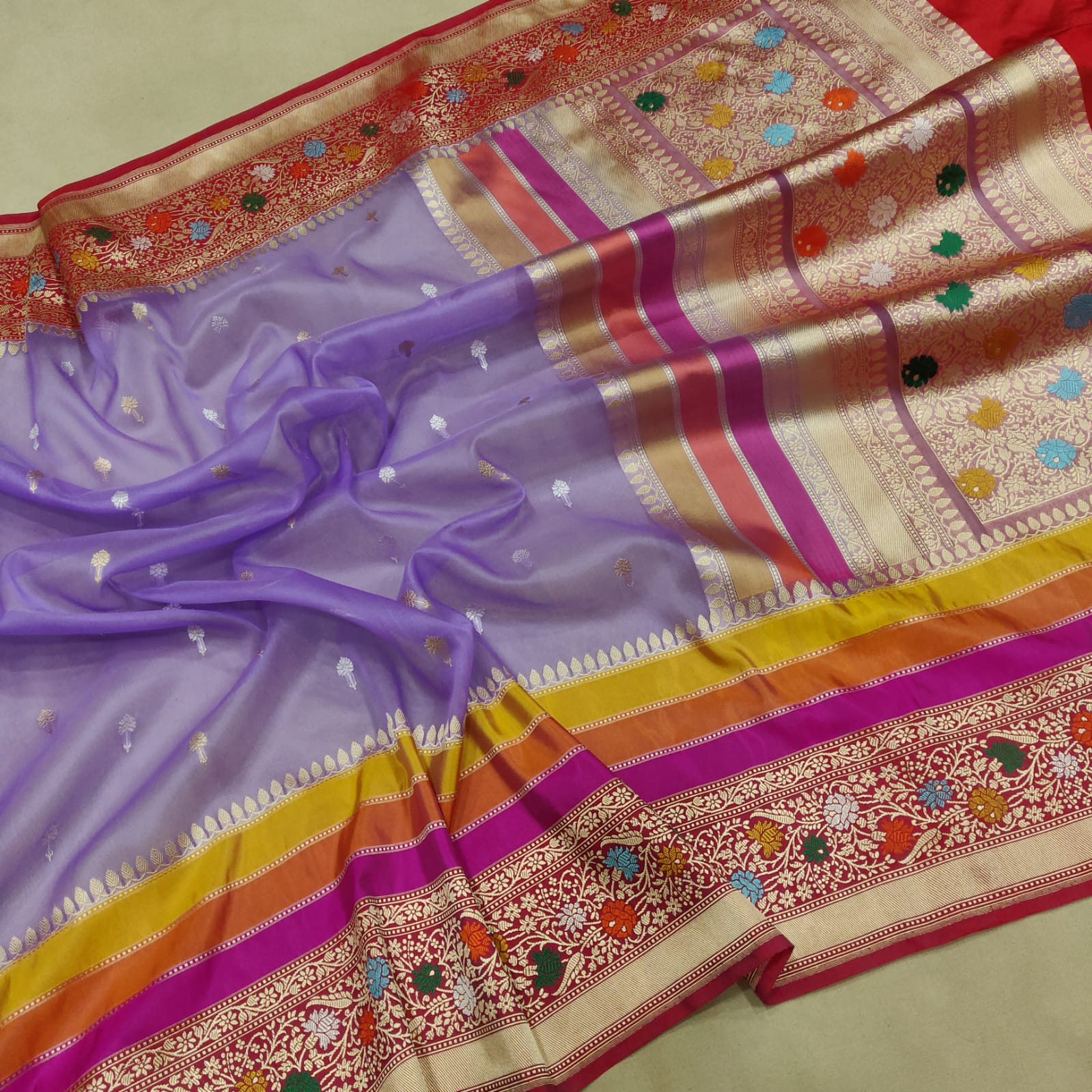 Lavender kora handwoven saris - Saffronfashionindia