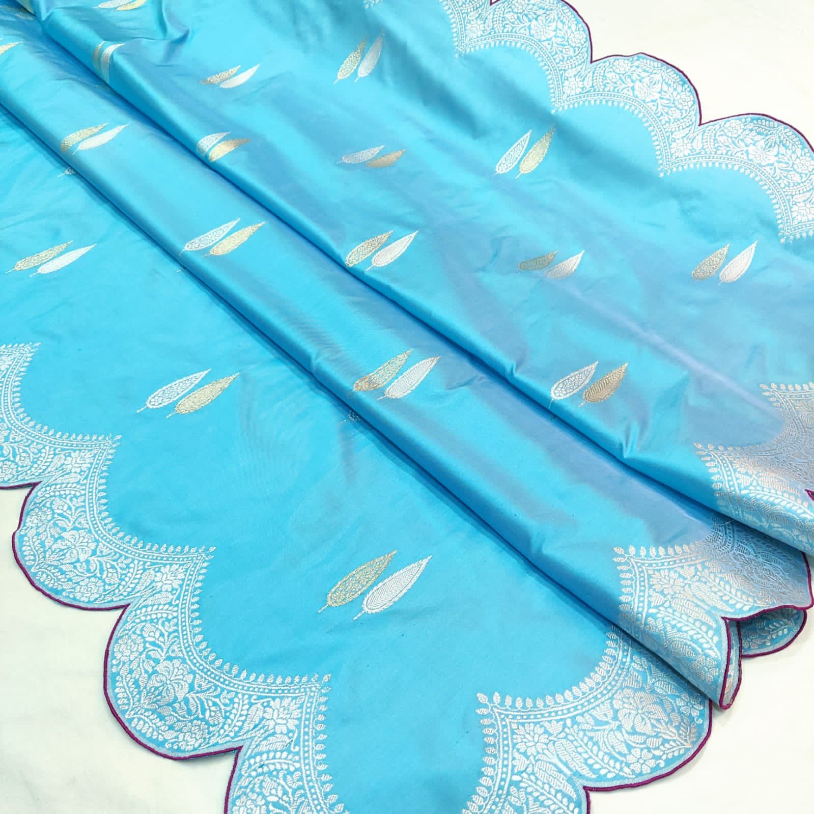 Firoza blue Katan silk sares - Saffronfashionindia