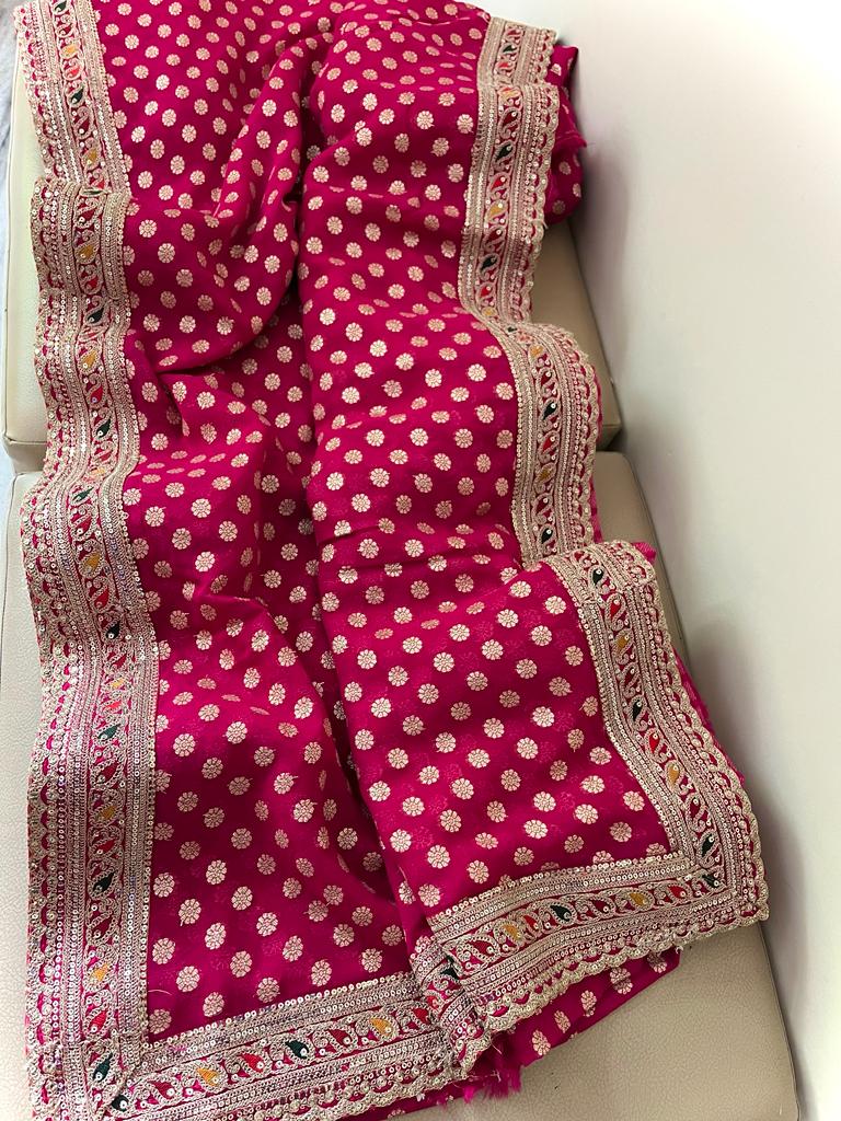 Meenakari bordered khaddi gorgette sarees - Saffronfashionindia