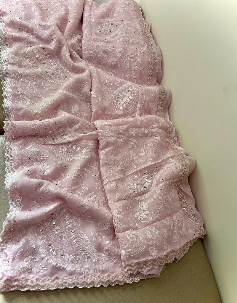 Kiara Kashmiri inspired gorgette saree Chikankari saree women sari blouse - Saffronfashionindia