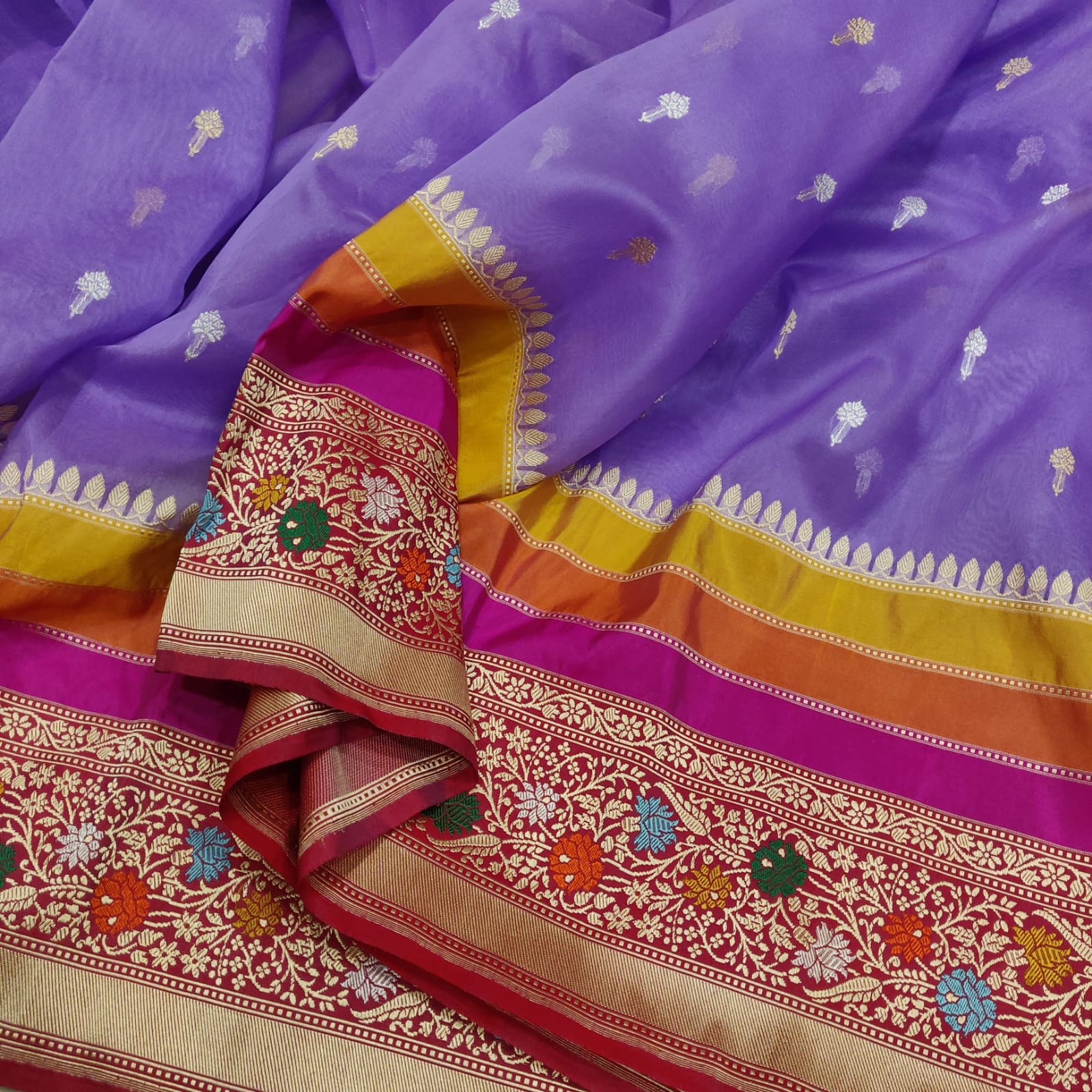 Lavender kora handwoven saris - Saffronfashionindia