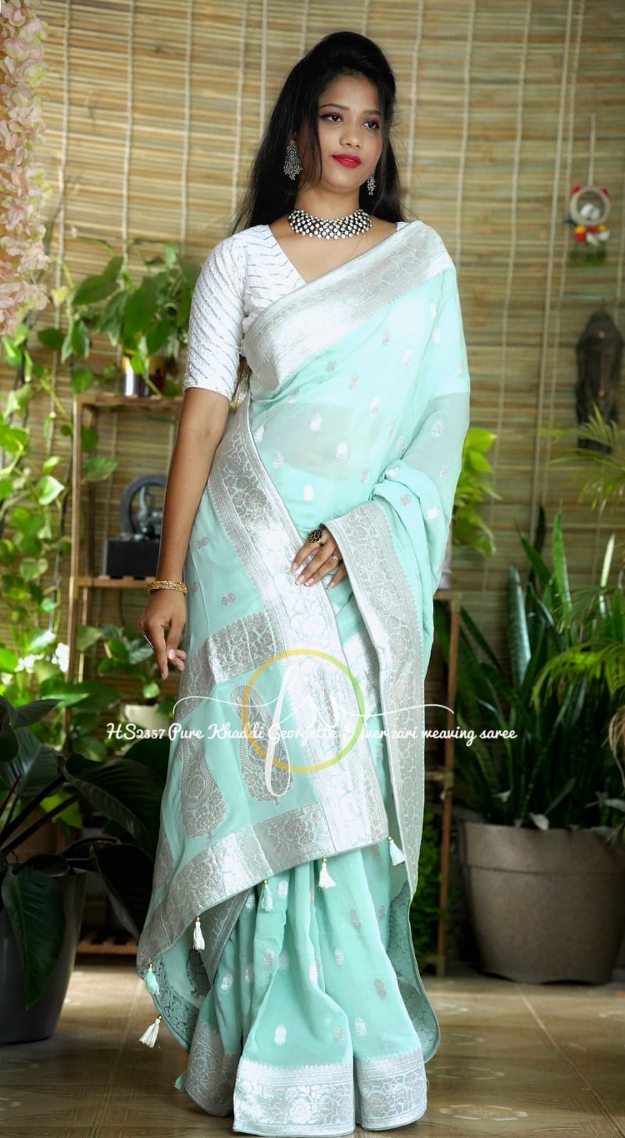 Anika khaddi gorgette sari - Saffronfashionindia