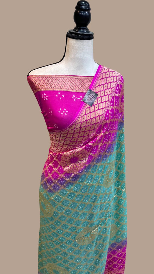 Gubin Banarsi bandhej sarees - Saffronfashionindia