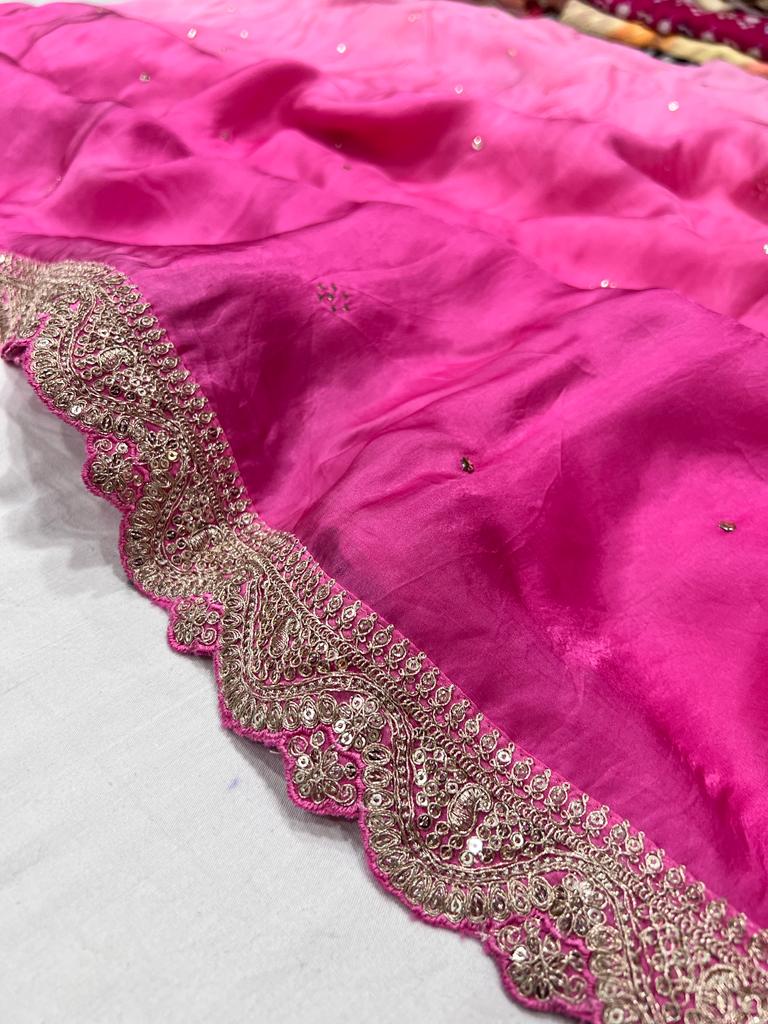 Pink shaded satin organza sari - Saffronfashionindia