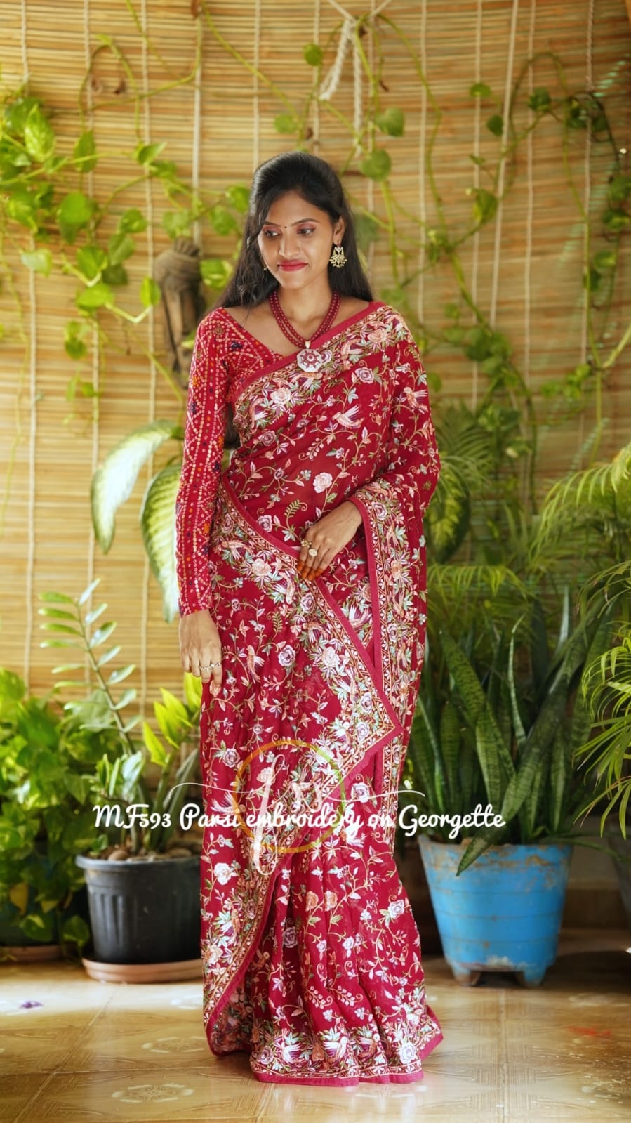 Leela red Parsi inspired saree - Saffronfashionindia