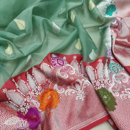 Maniva handwoven kadwa kora saree - Saffronfashionindia