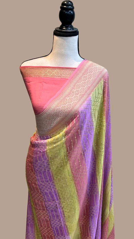 Leena handloom khaddi gorgette sari - Saffronfashionindia